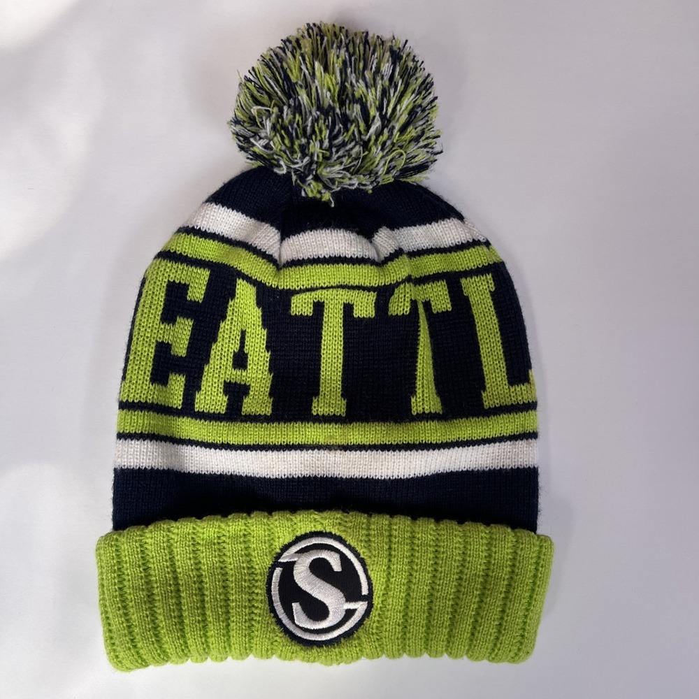 New Seattle Seahawks Pom Winter Sideline Beanie Hat Embroidered One Size